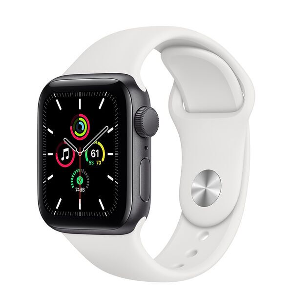 Apple Watch SE Aluminium 40 mm (2020) | WiFi + Cellular | spacegrau | Sportarmband weiß M/L