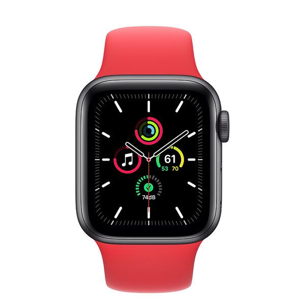Apple Watch SE Aluminium 40 mm (2020) | WiFi + Cellular | Space Grey | Red Sport Band S/M, image 2 of 2