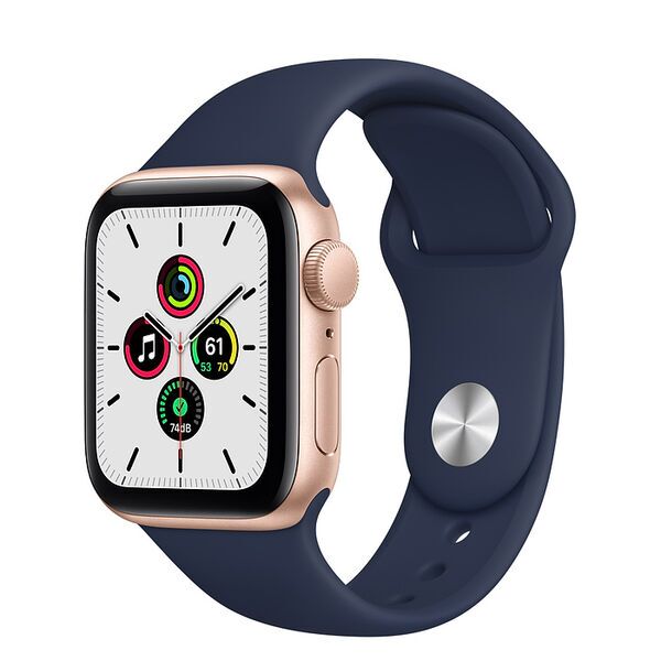 Apple Watch SE Aluminium 40 mm (2020) | WiFi + Cellular | gold | Sportarmband Dunkelmarine M/L