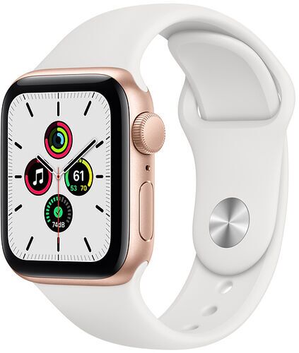 Väldigt bra: Apple Watch SE Aluminium 40 mm (2020) | WiFi + Cellular | guld | Sportband vit M/L