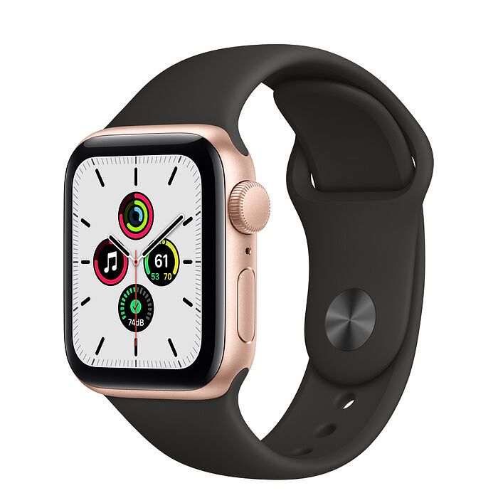 Apple Watch SE Aluminium 40 mm (2020) | WiFi + Cellular | Goud | Sportband Zwart S/M