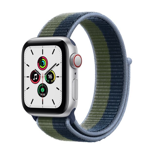 Apple Watch SE Aluminium 40 mm (2020) | WiFi + Cellular | argent | Boucle Sport Bleu abysse/Vert mousse 1