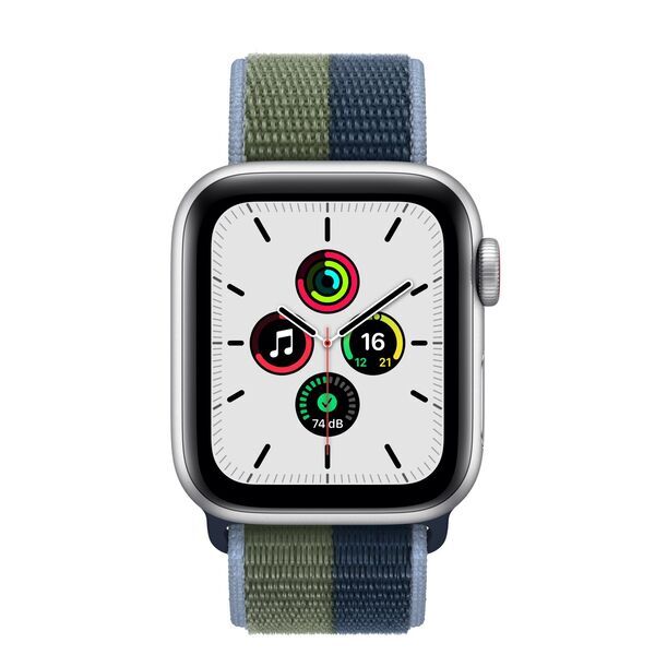 Apple Watch SE Aluminium 40 mm (2020) | WiFi + Cellular | argent | Boucle Sport Bleu abysse/Vert mousse 2