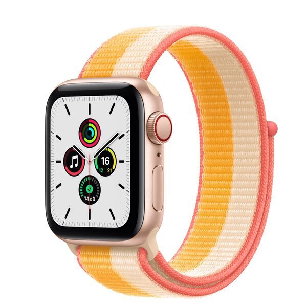 Apple Watch SE Aluminium 40 mm (2020) | WiFi + Cellular | goud | Geweven sportbandje Indisch geel/wit 1