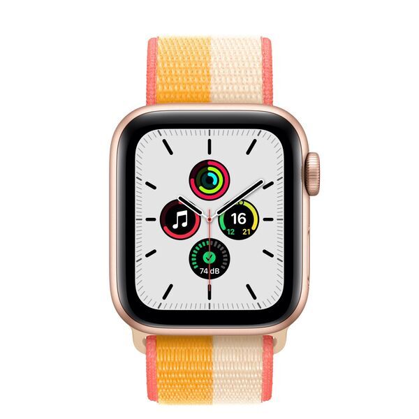 Apple Watch SE Aluminium 40 mm (2020) | WiFi + Cellular | goud | Geweven sportbandje Indisch geel/wit 2