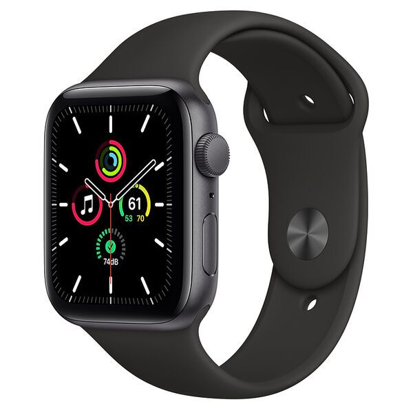 Apple Watch SE Aluminium 44 mm (2020) | WiFi + Cellular | gwiezdna szarość | Pasek sportowy w kolorze czarny
