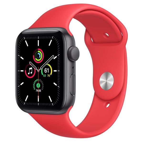 Apple Watch SE Aluminium 44 mm (2020) | WiFi | rymdgrå | Sportband röd, image 1 of 2