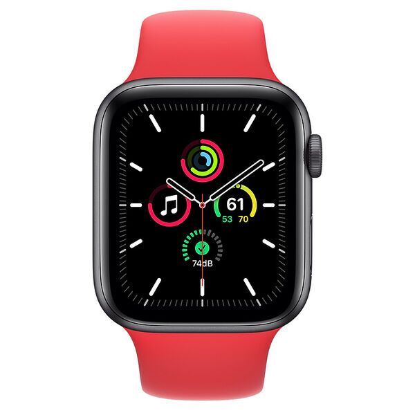 Apple Watch SE Aluminium 44 mm (2020) | WiFi | rymdgrå | Sportband röd, image 2 of 2