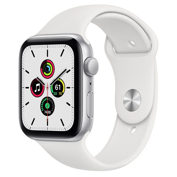 Apple Watch SE Aluminium 44 mm (2020) | WiFi | sølv | Sportsrem hvid