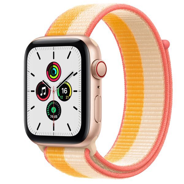 Apple Watch SE Alluminio 44 mm (2020) | WiFi + Cellular | oro | Sport Loop Giallo/Bianco