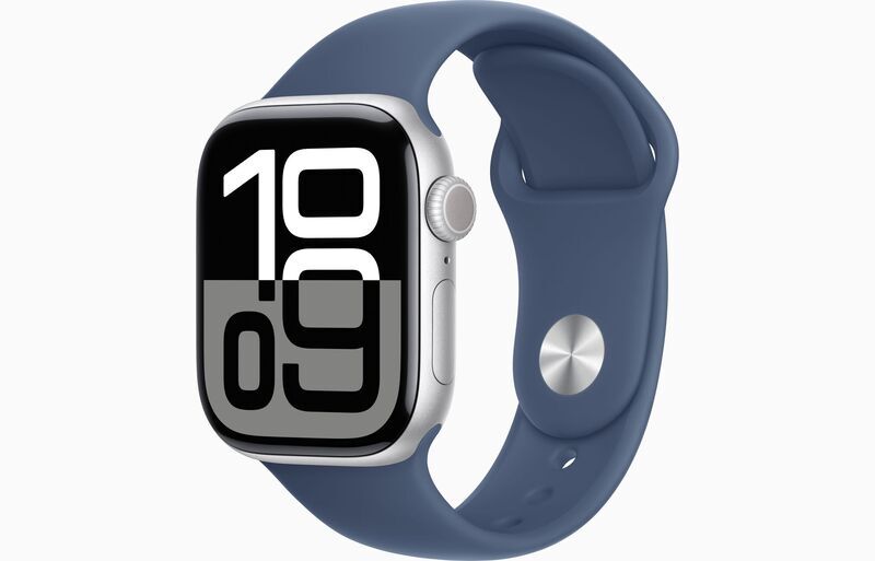 Apple Watch Series 10 Aluminium 42 mm (2024) | GPS | silber | Sportarmband M/L | Denim 1