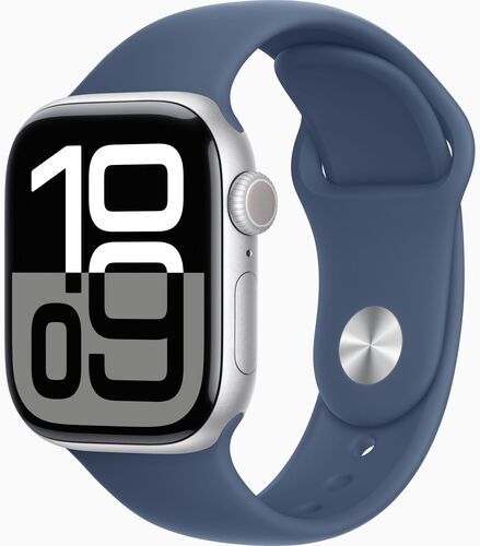 Like New: Apple Watch Series 10 Aluminum 42 mm (2024) | GPS + Cellular | silver | Sport Band S/M | Denim
