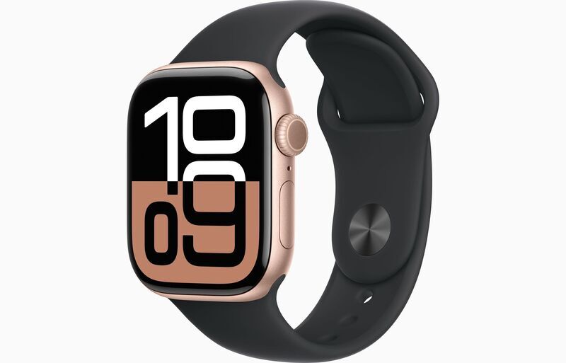 Apple Watch Series 10 Aluminium 42 mm (2024) | GPS | roségold | Sportarmband M/L | Schwarz 1