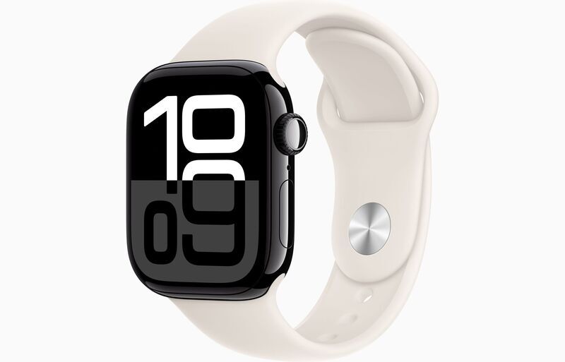 Apple Watch Series 10 Aluminium 42 mm (2024) | GPS + Cellular | Gitzwart | Sportbandje M/L | Sterrenlicht, image 1 of 1
