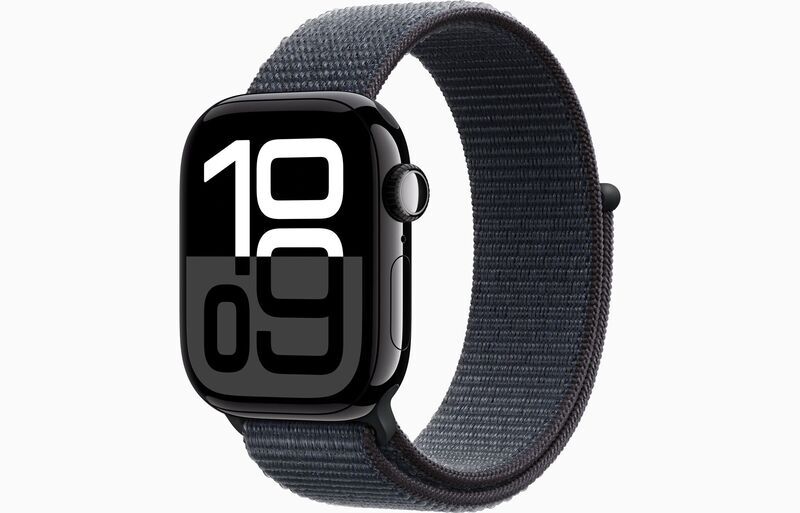 Apple Watch Series 10 Aluminium 42 mm (2024) | GPS | diamantzwart | Geweven sportbandje | Inkt 1