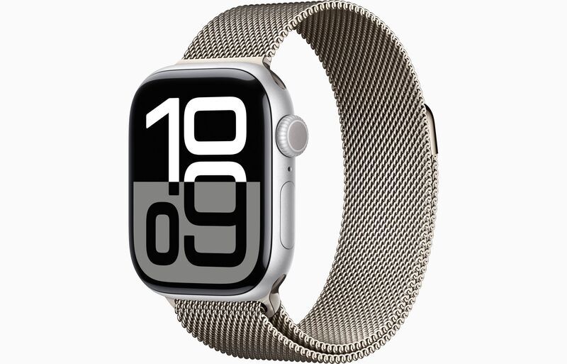 Apple Watch Series 10 Aluminium 42 mm (2024) | GPS + Cellular | Argent | Boucle Milanaise | Naturel, image 1 of 1