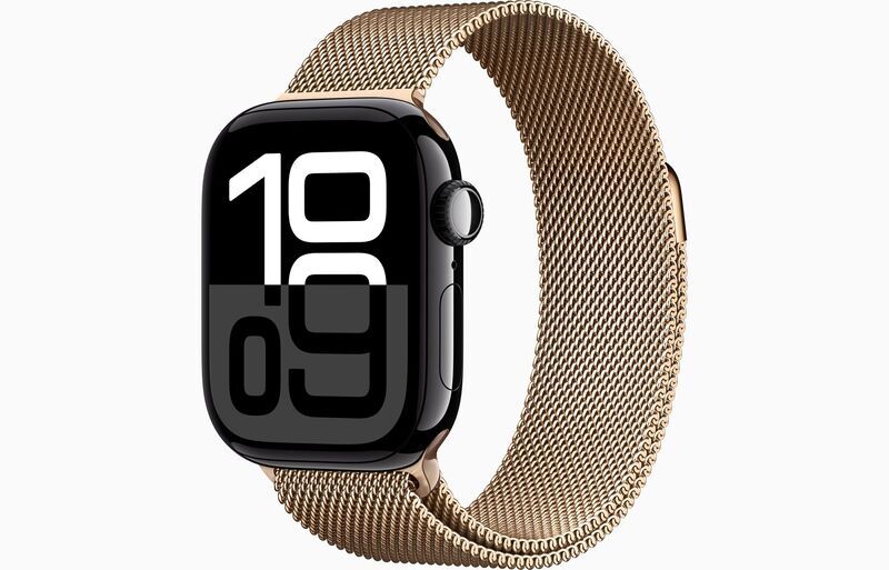 Apple Watch Series 10 Aluminium 42 mm (2024) | GPS + Cellular | Diamond Black | Milanese Loop | Gold, image 1 of 1