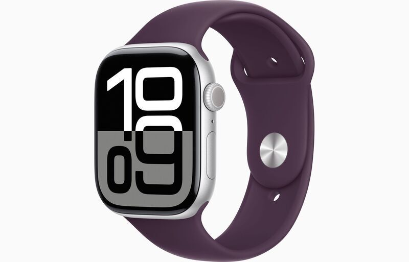 Apple Watch Series 10 Aluminium 46 mm (2024) | GPS | Silver | Sport Band M/L | Plum, image 1 of 1