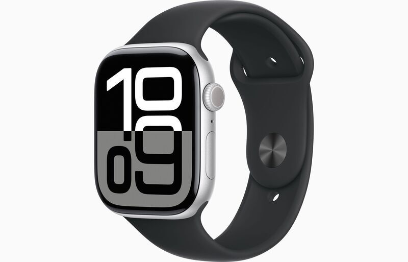 Apple Watch Series 10 Alumīnijs 46 mm (2024) | GPS + Cellular | sudraba | Sporta siksna M/L | melna, image 1 of 1