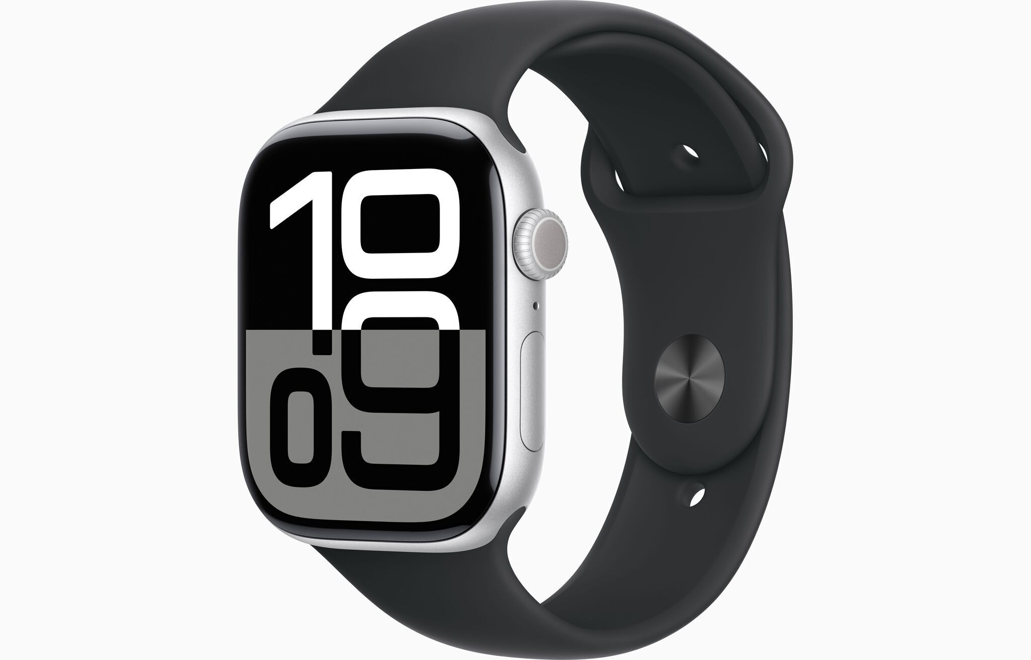 Apple Watch Series 10 Aluminium 46 mm (2024) GPS Silber Sportarmband M/L Schwarz