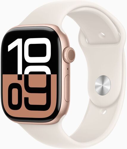 Som Ny: Apple Watch Series 10 Aluminium 46 mm (2024) | GPS + Cellular | roségold | Sportband M/L | Stjärnglans