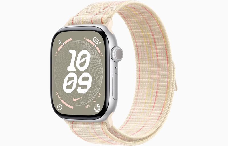 Apple Watch Series 10 Aluminium 46 mm (2024) | GPS + Cellular | argent | Boucle Sport Nike | Lumière stellaire/rose 1