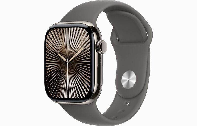 Apple Watch Series 10 Titanio 42 mm (2024) | GPS + Cellular | Naturale | Cinturino Sport M/L | Grigio pietra, image 1 of 1