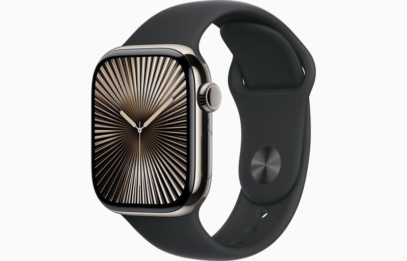 Apple Watch Series 10 Titan 42 mm (2024) | GPS + Cellular | Natur | Sportarmband M/L | Schwarz, image 1 of 1