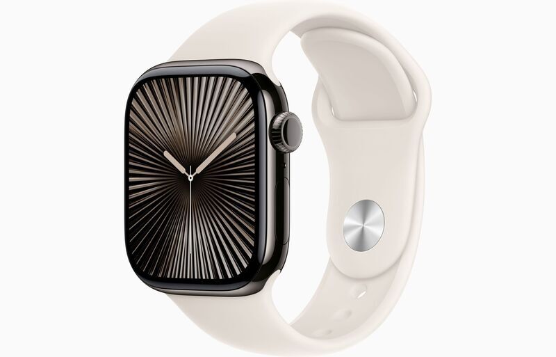 Apple Watch Series 10 Titanium 42 mm (2024) | GPS + Cellular | Slate | Sport Band M/L | Starlight, image 1 of 1