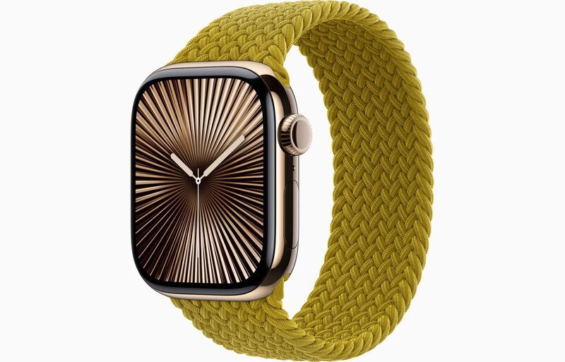 Apple Watch Series 10 Titane 42 mm (2024) | GPS + Cellulaire | Or | Boucle unique tressée 8 | Chartreuse, image 1 of 1