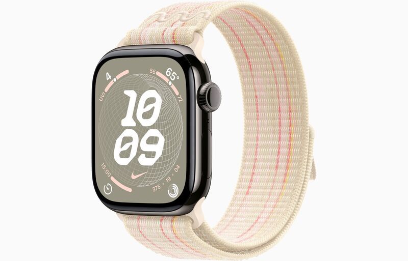 Apple Watch Series 10 Titane 42 mm (2024) | GPS + Cellular | Ardoise | Boucle Sport Nike | Lumière stellaire/rose 1
