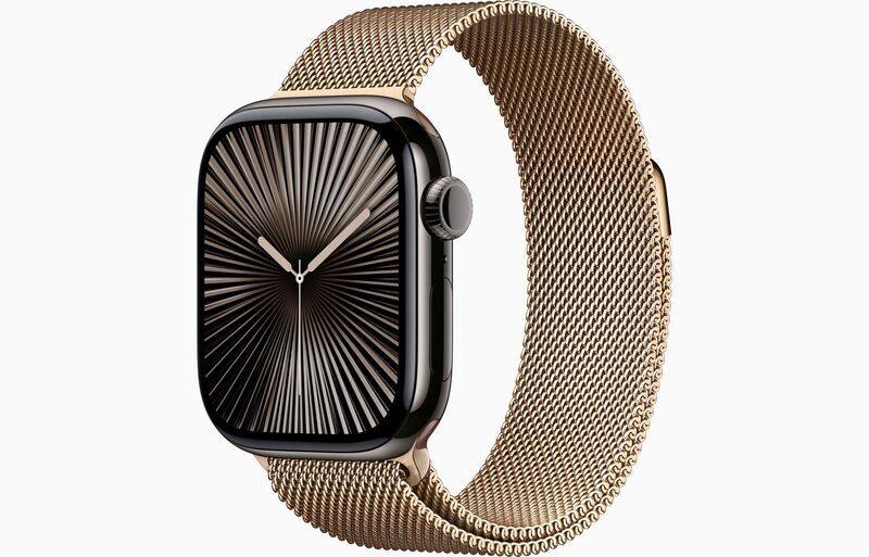 Apple Watch Series 10 Titan 42 mm (2024) | GPS + Cellular | Schiefer | Milanaise Armband | Gold, image 1 of 1