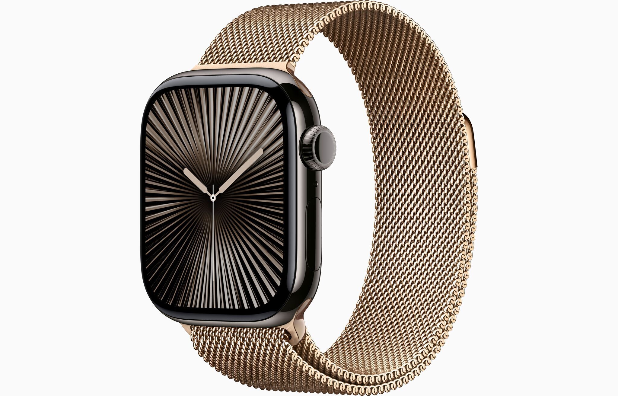 Apple Watch Series 10 Titanium 42 mm (2024) | GPS + Cellular | Leisteen | Milanees bandje | goud