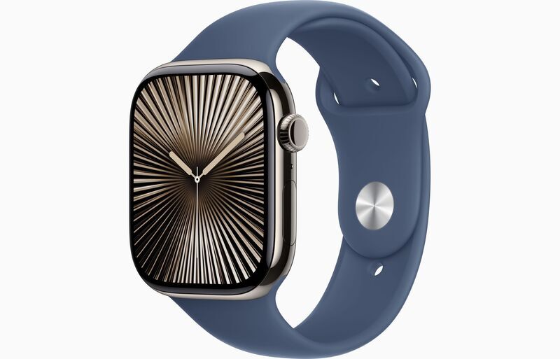 Apple Watch Series 10 Titanium 46 mm (2024) | GPS + Cellular | Natural | Sport Band M/L | Denim, image 1 of 1