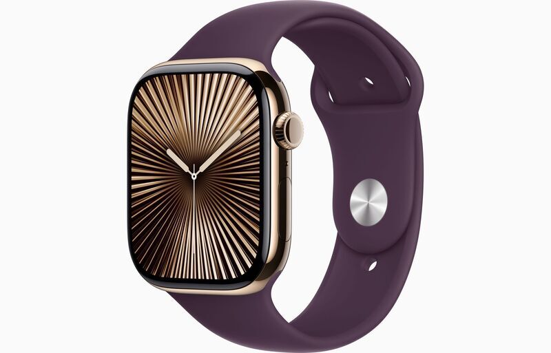 Apple Watch Series 10 Titanio 46 mm (2024) | GPS + Cellular | Oro | Cinturino Sport M/L | Prugna, image 1 of 1