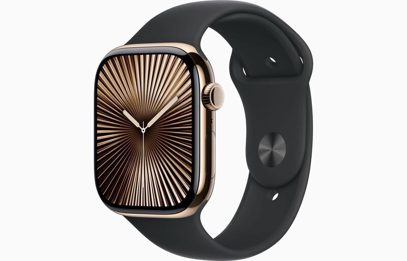 Apple Watch Series 10 Titan 46 mm (2024) | GPS + Cellular | Gold | Sportarmband M/L | Schwarz, image 1 of 1