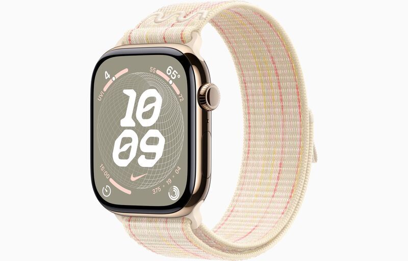 Apple Watch Series 10 Titanium 46 mm (2024) | GPS + Cellular | Gold | Nike Sport Loop | Starlight/Pink, image 1 of 1