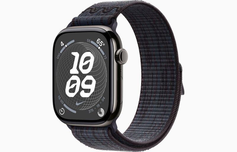 Apple Watch Series 10 Titanium 46 mm (2024) | GPS + Cellular | Slate | Nike Sport Loop | Black/Blue, image 1 of 1
