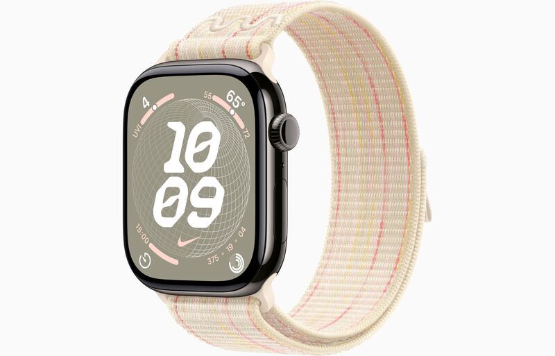 Apple Watch Series 10 Titane 46 mm (2024) | GPS + Cellular | Ardoise | Boucle Sport Nike | Lumière stellaire/rose 1