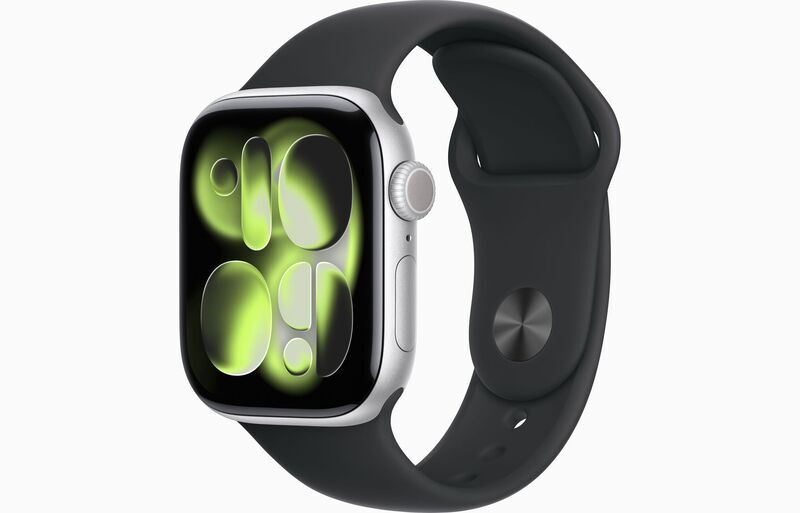 Apple Watch Series 11 Aluminium 42 mm (2025) | GPS + Cellular | silver | Sport Band S/M | black, image 1 of 1