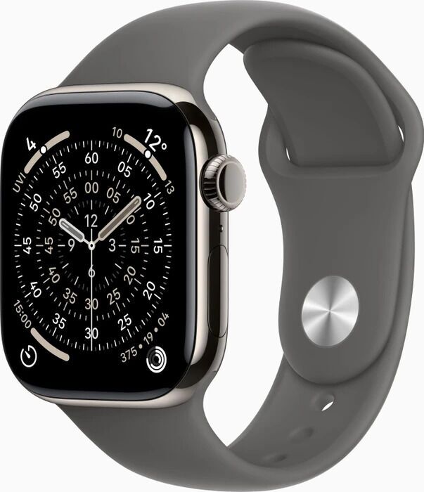 Apple Watch Series 11 Titanium 42 mm (2025) | GPS + Cellular | Natuurlijk Titanium | Sportbandje M/L | Steengrijs
