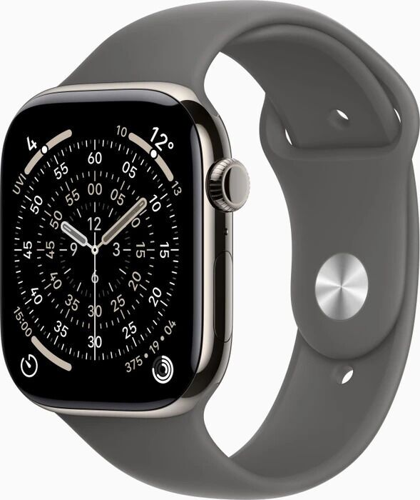 Apple Watch Series 11 Titanium 46 mm (2025) | GPS + Cellular | Natuurlijk Titanium | Sportbandje M/L | Steengrijs