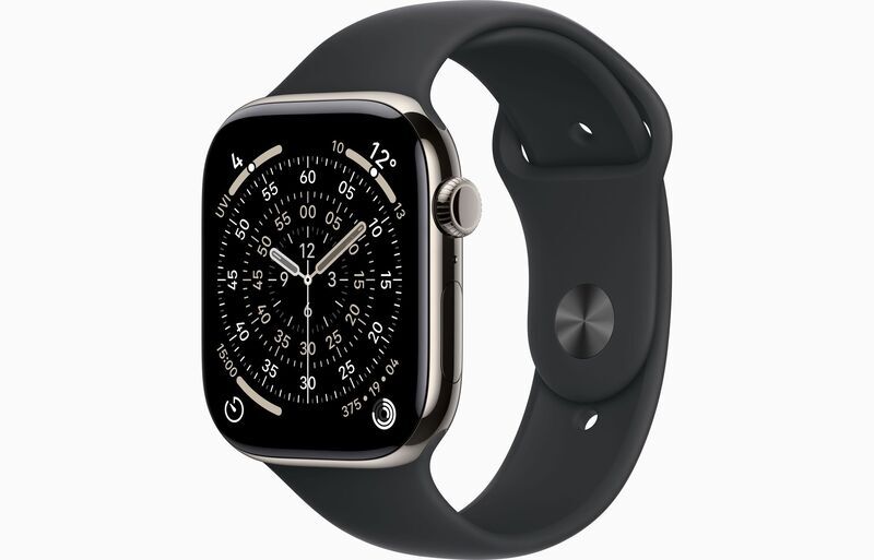 Apple Watch Series 11 Titane 46 mm (2025) | GPS + Cellular | Titane Naturel | bracelet Sport M/L | noir, image 1 of 1