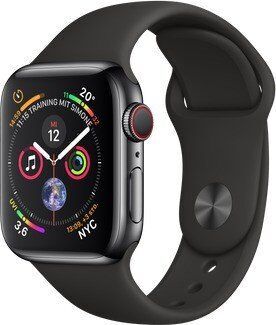 Apple Watch Series 4 (2018) | 40 mm | Edelstahl | GPS | schwarz | Sportarmband schwarz