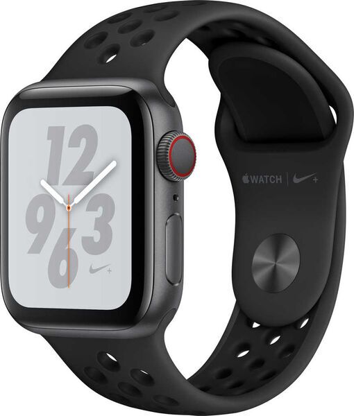 Apple Watch Series 4 (2018) | 40 mm | alumínio | Nike+ | GPS + Cellular | cinzento | bracelete desportiva preta