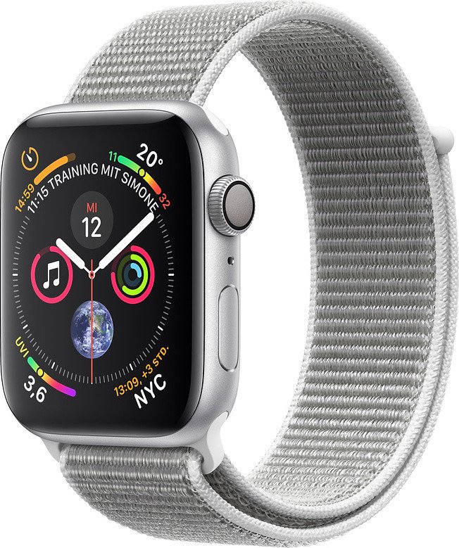 Apple Watch Series 4 (2018) | 40 mm | Aluminium | GPS | grau | Sportarmband  schwarz | 200 € | jetzt 30 Tage Rückgaberecht