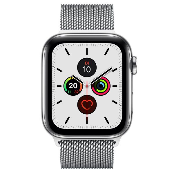 Apple Watch Series 5 (2019) | 44 mm | Stainless Steel | GPS + Cellular | silver | Milanese Band silver