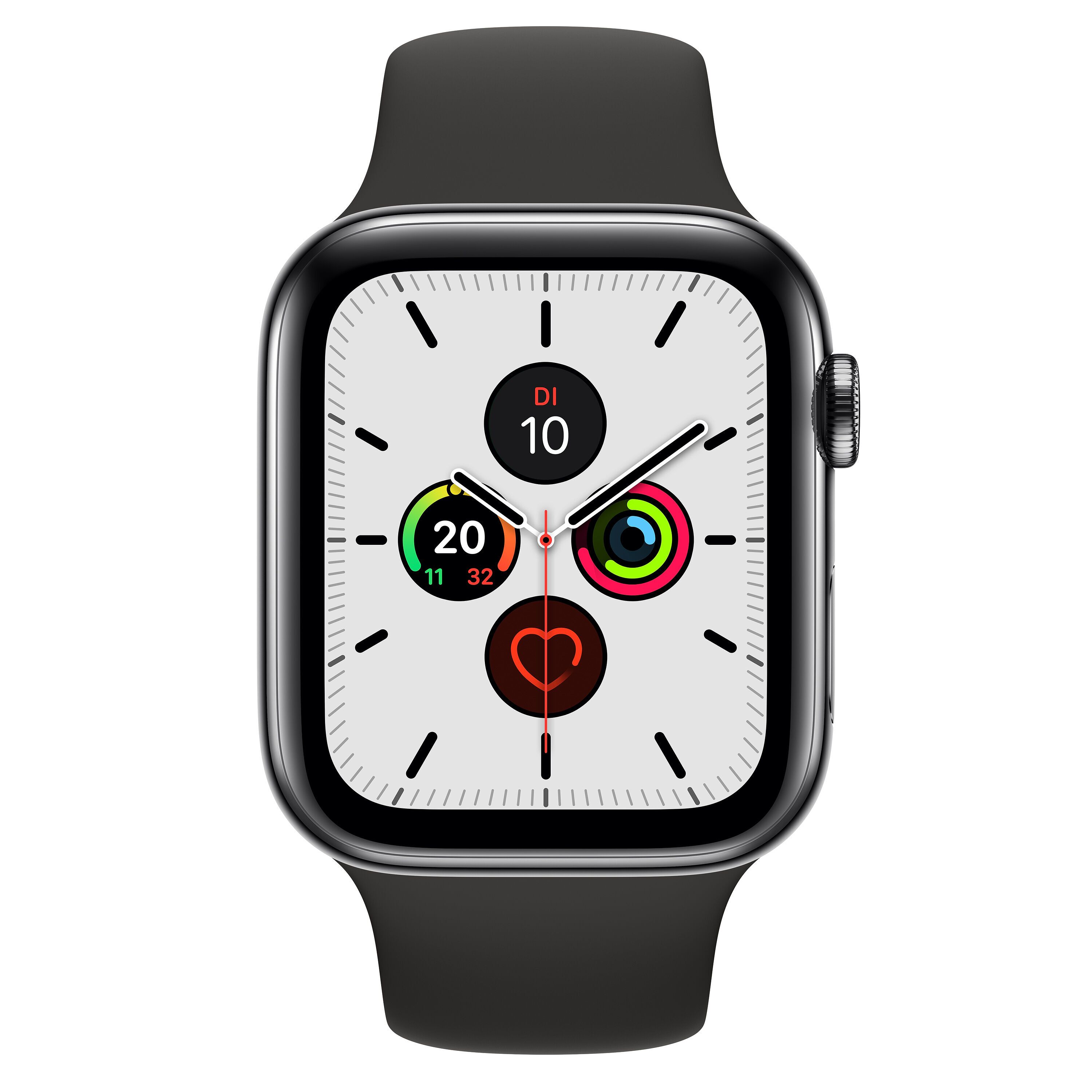 Apple Watch Series 5 (2019) | 44 mm | roestvrij staal | GPS + Cellular | zwart | zwarte sportband