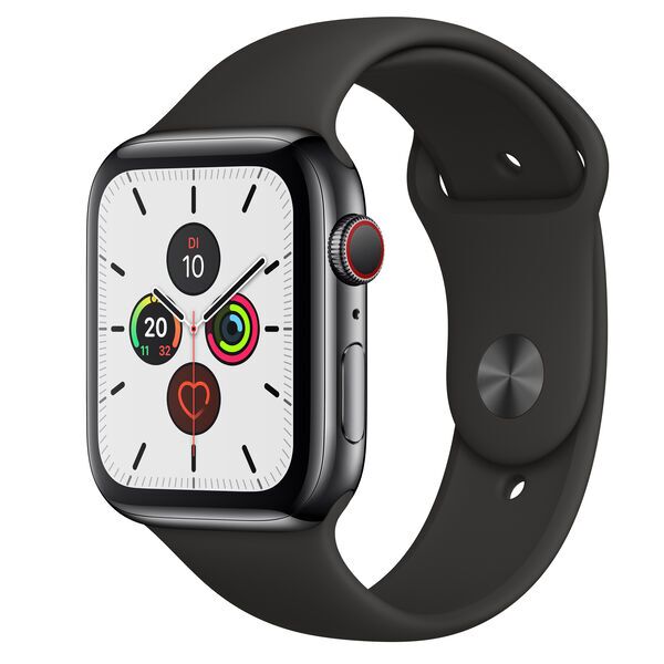 Apple Watch Series 5 (2019) | 44 mm | Rustfrit stål | GPS + Cellular | sort | Sportsrem sort 2