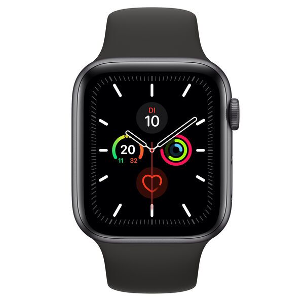 Apple Watch Series 5 (2019) | 44 mm | Aluminum | GPS + Cellular | rymdgrå | Sportband svart